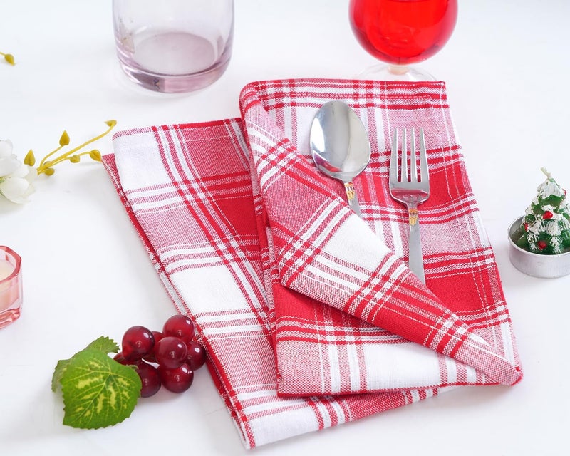 Blue Needles Gingham Buffalo Plaid Cloth Napkins 100% Cotton Set of 12 Dinner Table Napkins 18x18 inch Soft, Reusable, Washable Perfect for Valentine's Day Parties & Everyday Use - Silver Red & White - Image 3